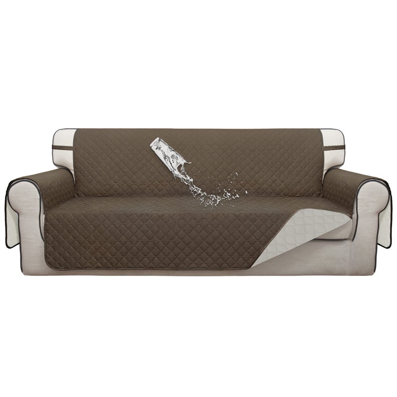 ISSUNTEX Double Protection 100% Waterproof Sofa Covers for Living Room  Couch Covers for 3 Cushion Couch Sofa  Reversible Furniture Protector Sofa Cover for Dogs  Pets  Kids (Sofa  Camel/Ivory) - Image 1